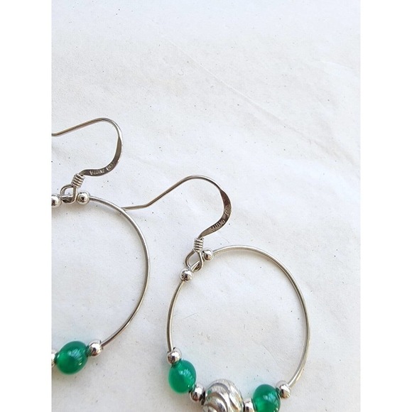 Solid 925 Sterling Silver Fine Jewelry Round Hoop Earrings green Aventurine - Picture 3 of 11
